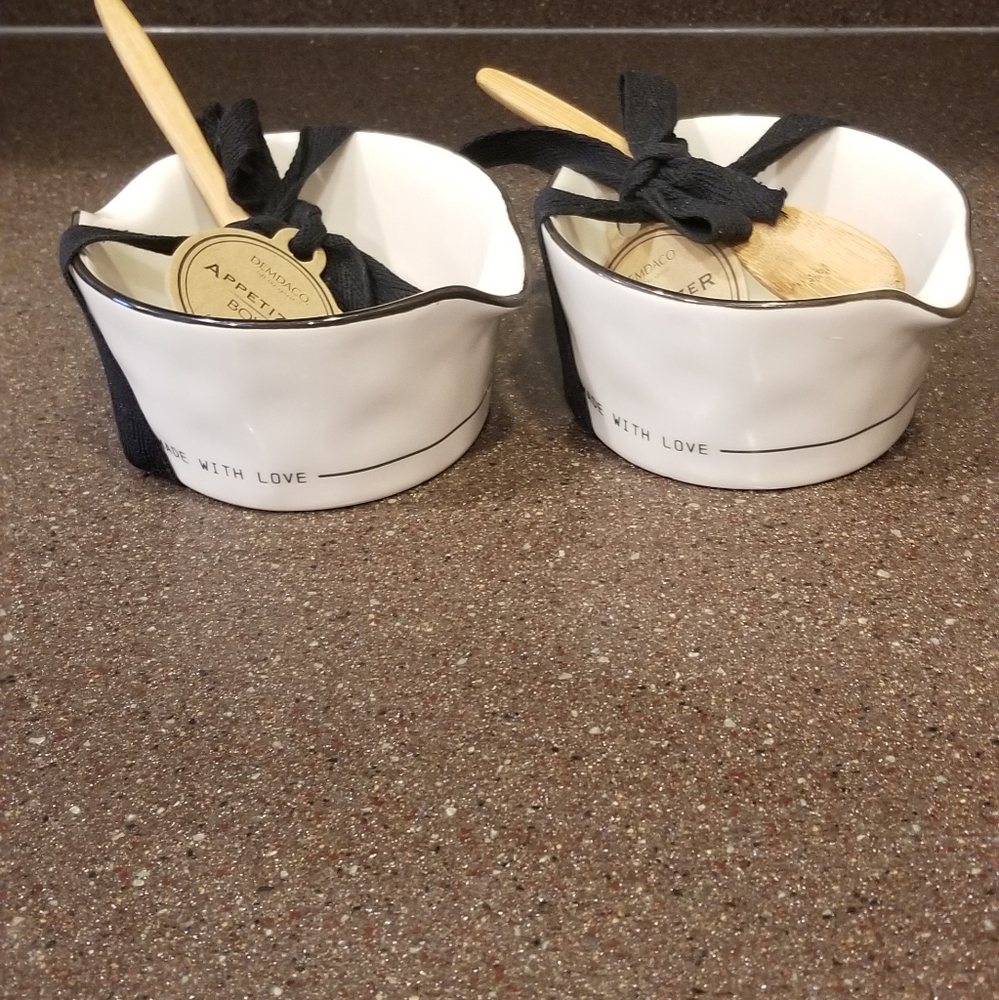 Two 2 Demdaco Made With Love Appetizer Bowl with Spoon Bowls NWT